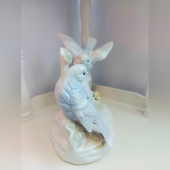 Vintage Enesco White Porcelain Singing Pastel Blue Birds Floral Brach Figurine - Picture 2 of 6